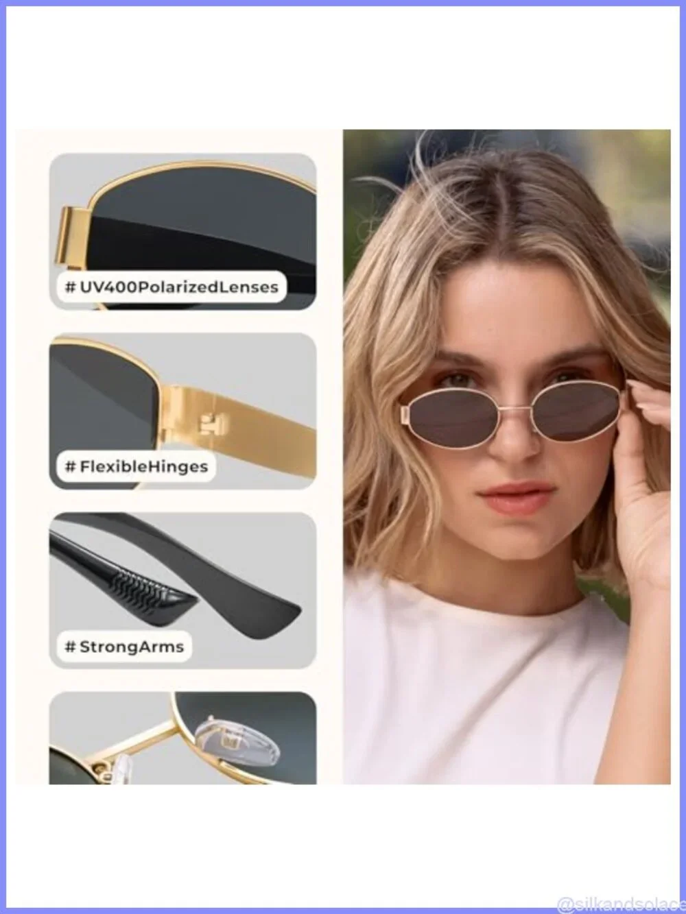 Retro Polarized Oval Sunglasses UV400 Metal Frames Soft Case